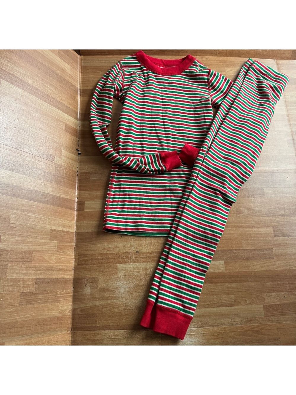 Hanna Anderson striped Christmas holiday pajamas size 10 unisex cotton